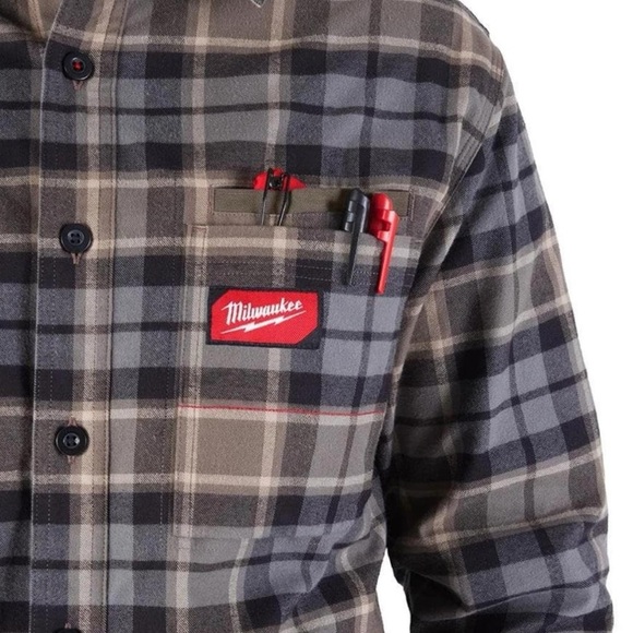 NWOT! Milwaukee Gridiron Brown & Grey Plaid Thick Twill Outdoors Shirt Size M - Picture 4 of 16